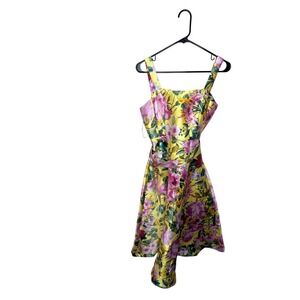 Julia Jordan Yellow Floral Print fit and flare Midi Dress Size 2